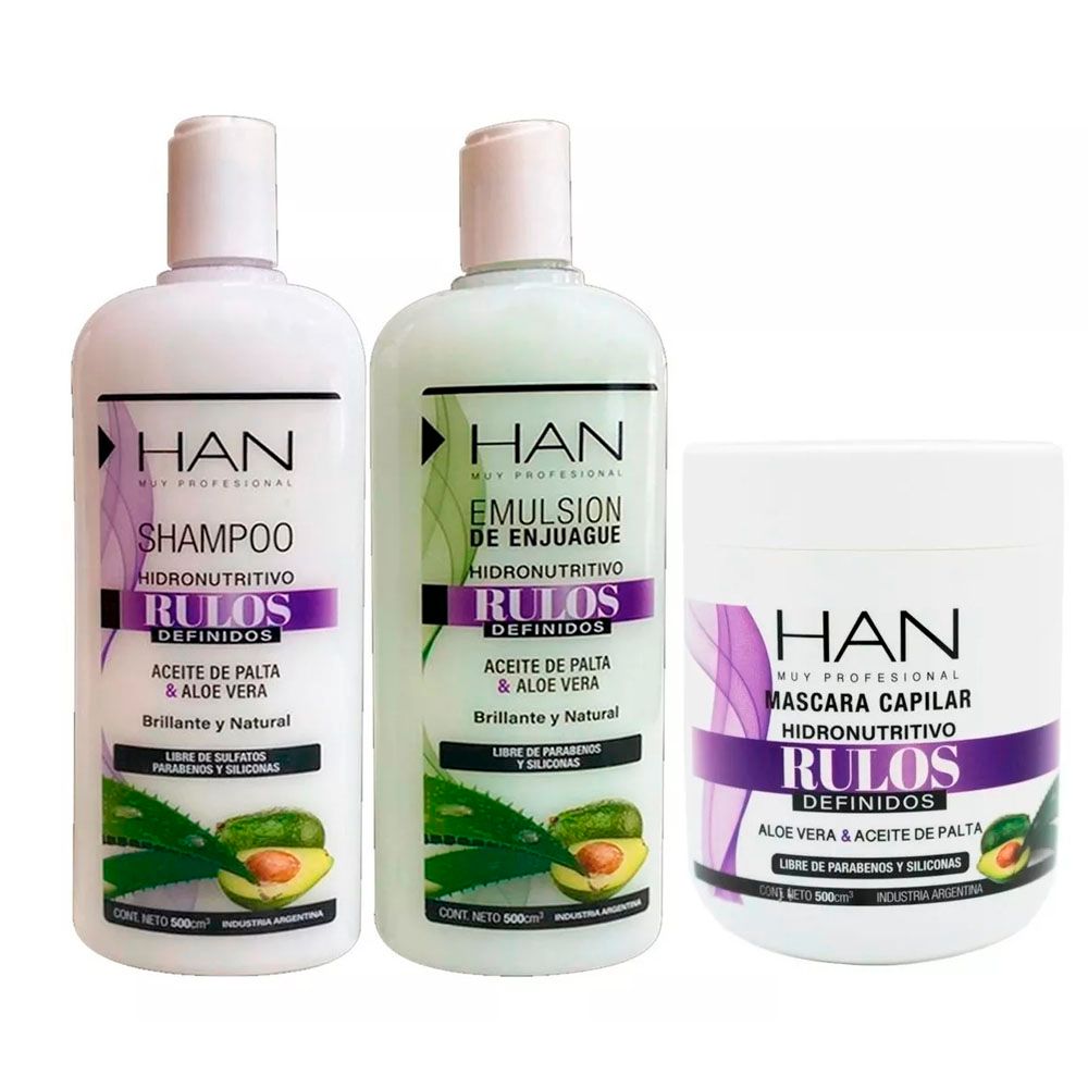 Han Shampoo + Acondicionador + Mascara Rulos Definidos 500
