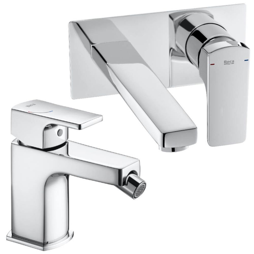 Combo Griferia Roca Escuadra Lavat Pared Y Bidet Monoblock