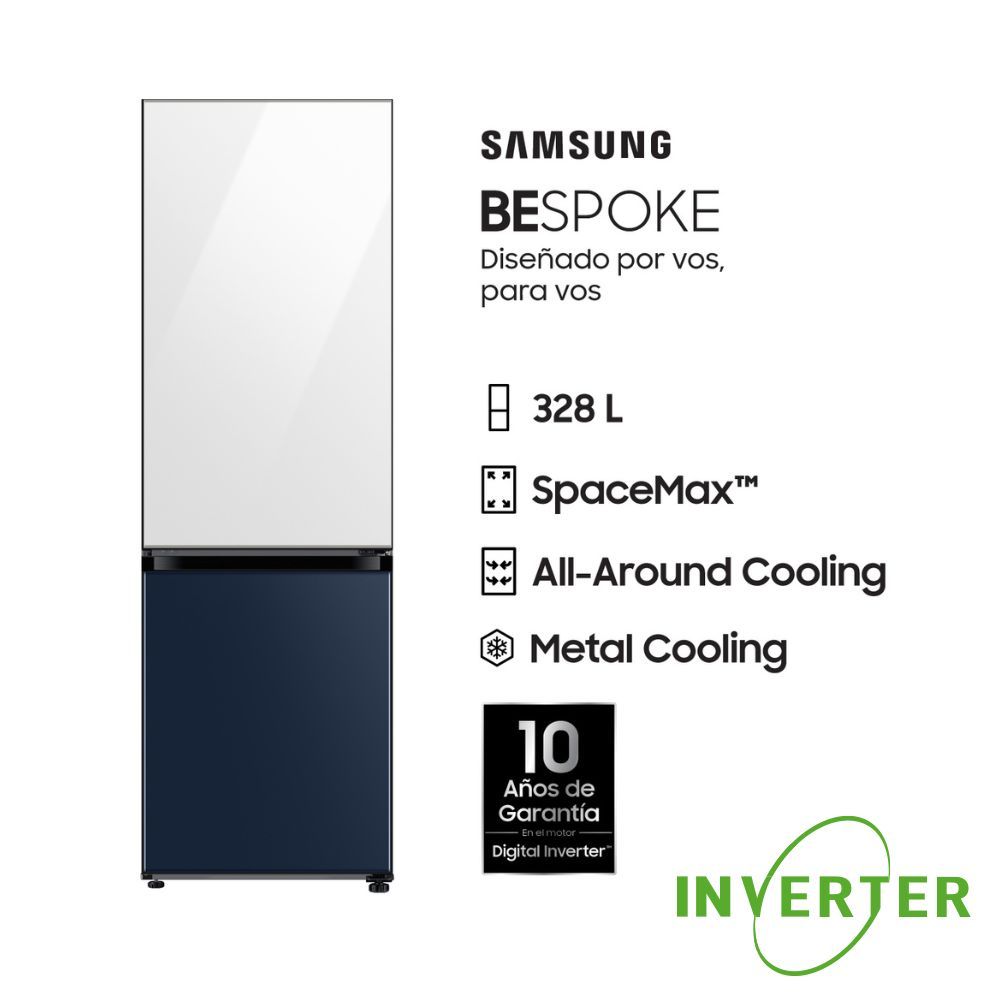 Heladera Freezer Inferior Bespoke RB33A3070WN 328lts Inverter White-Navy