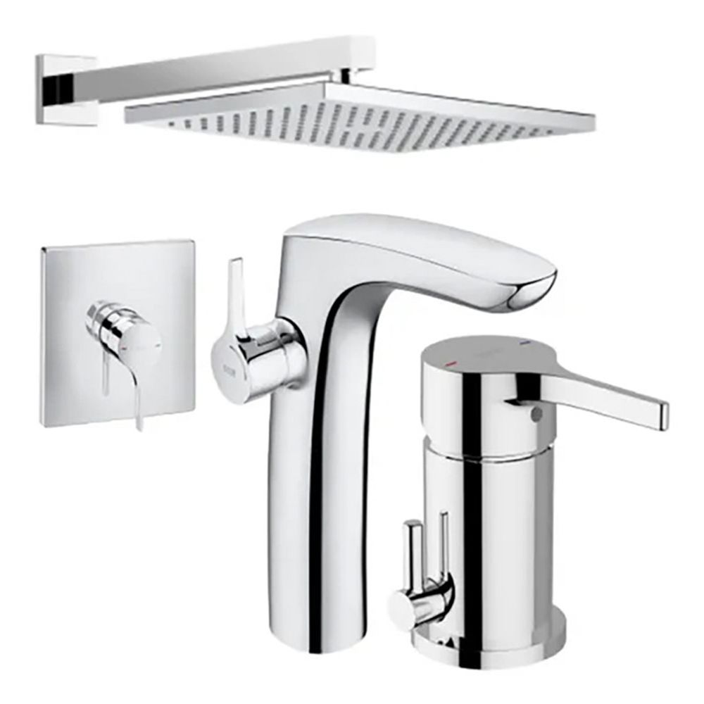 Combo griferia Roca Iconia Lavat Alto+Ducha Emb S/T+Bidet tr