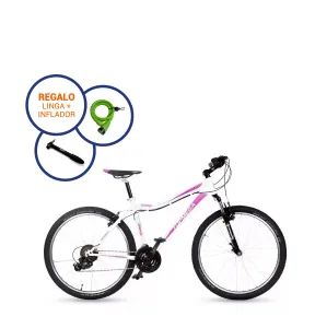 Bicicleta Mountain Bike TopMega Mujer Flamingo R26 21 Cambios Blanca