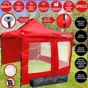 Gazebo 3x3 Metros con Puerta Doble Plegable Impermeable Bolso Estacas Sogas