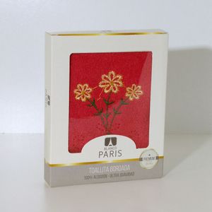 Toallita En Caja Bordada Blanco Paris Roja