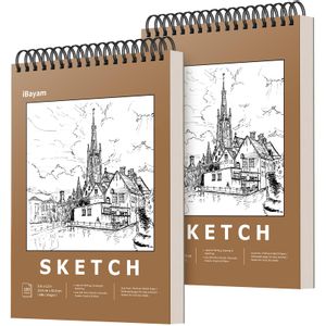 Cuaderno de bocetos iBayam Premium, 9 x 12 pulgadas, 200 hojas, 100 g/m², paquete de 2