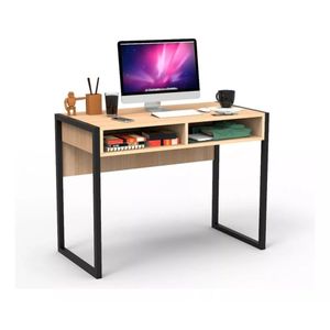 Escritorio Oficina Tipo Industrial Melamina Hierro 2 Nichos - Muebles Económicos - ROBLE NEBRASKA NATURAL