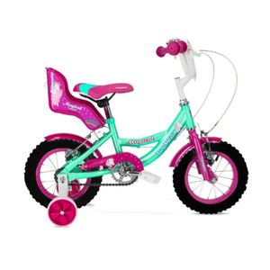  Bicicleta infantil infantil TopMega Magical R12 1v frenos v-brakes Celeste/rosa con rueditas 1009177