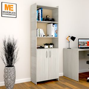 Biblioteca Con Puertas 180x60cm - 5 Estantes - Muebles Económicos - Gris Jacaranda