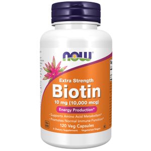 Suplemento NOW Biotina 10 mg (10,000 mcg) Extra Strength 120