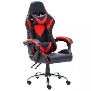 Silla de escritorio gamer ergonómica negra y Roja con tapizado de cuero sintético