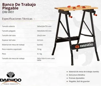 Banco De Trabajo Daewoo Plegable 70kg Con Prensa/morsa