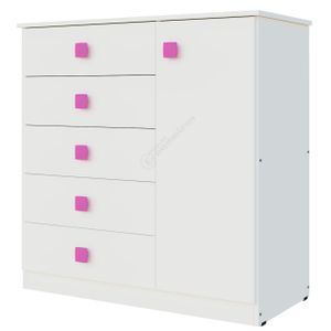 Cajonera Chifonier Comoda 5 Cajones y Puerta Juvenil Cuadrado - Muebles Económicos - Fucsia