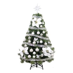 Árbol de Navidad Canadiense de Lujo 1.20mts + Kit 36 Piezas Plata