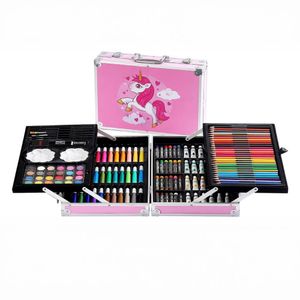 Set De Arte Dibujo Maletín Metálico Infantil 145 Piezas Color Rosa Marca HCO.