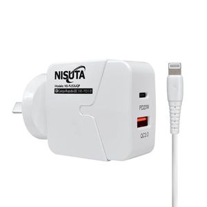 Fuente de alimentación NISUTA 1 puerto USB y 1 PD Port carga rápida cable Iphone de 1m (blanca) - NSFU53UQPI