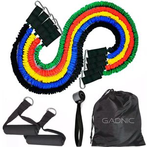 Bandas Elásticas de Resistencia Gadnic Premium Kit x5 + Agarres Soporte y Bolso
