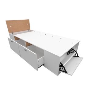 Cama Box Plataforma Sommier 1 Plaza 80x190cm Mosconi Benethon - Cajones Baulera Zapatero - Color Blanco