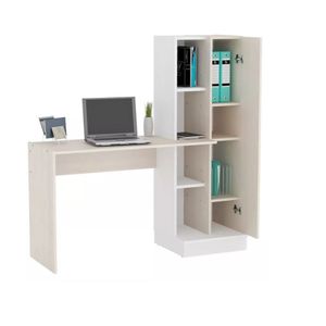 Escritorio Mesa Para PC / Oficina Y Hogar Juvenil Con Bibloteca Y Estantes Color Guatambu/Blanco