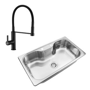 Bacha cocina Johnson Luxor SI85 AD + Grifería Piazza 10317NE