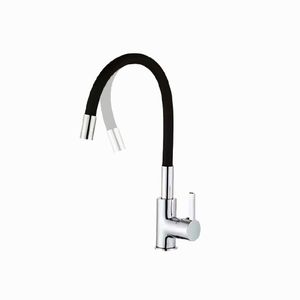 Griferia de Cocina Monocomando Canilla Cuello Flexible Negra /plateado Waggs