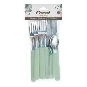 Cubiertos Set X16 Carol Fusión Cuchillo Tenedor Mango Verde