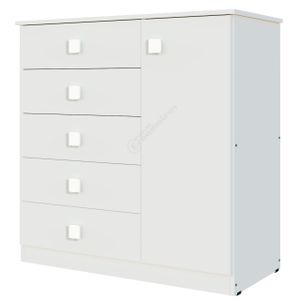 Cajonera Chifonier Comoda 5 Cajones y Puerta Juvenil Cuadrado - Muebles Económicos - Blanco