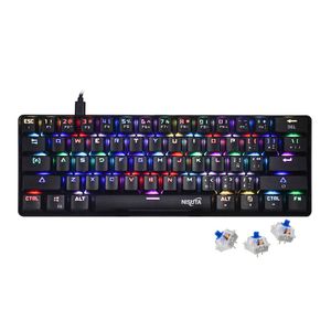 Teclado mecánico 60% gamer USB de 61 teclas con software y leds RGB Nisuta NSKBGZ61 Switches azules