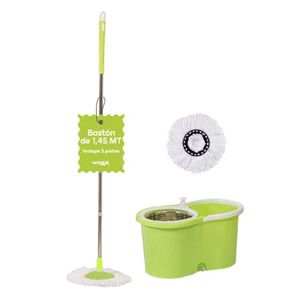 Mopa con Balde Centrifuga Lampazo Trapeador Giratorio 360 Verde Waggs
