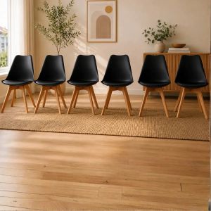 Sillas Tulip Eames Con Almohadon Base Madera Pack 6 Color Negro