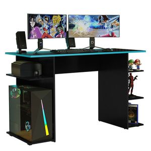 Escritorio Madesa 9424 Gamer Para Ordenador, Color Negro Y Azul