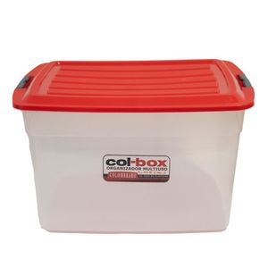 Caja Organizadora 42lts Apilable Plastica Transparente/Rojo - Colombraro