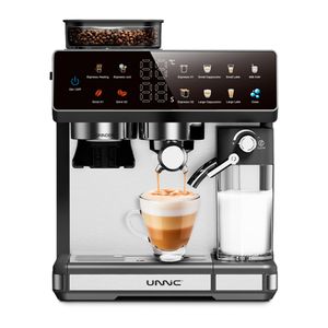 Cafetera Digital Espresso Unnic con Molinillo 20 Bares Bebidas Preprogramadas 1350W Acero Inoxidable Negro COF04