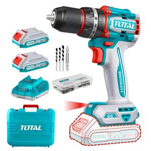 Taladro Percutor Inalámbrico Brushless 20v 66Nm Con Baterias, Cargador y Maletín Total