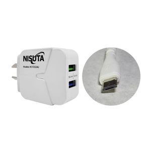 Cargador de 2 Puertos USB 2.4A con Cable Micro USB de 1M Nisuta NSFU524UM Blanco