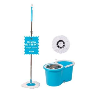 Mopa con Balde Centrifuga Lampazo Trapeador Giratorio 360 Azul Waggs