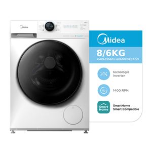 Lavasecarropas Automático Carga Frontal Inverter Midea 8Kg 6Kg 1400 RPM MF200D80WB/W