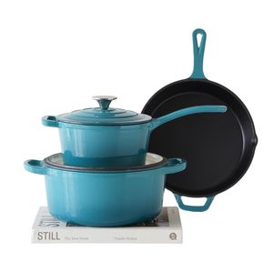 Batería de Cocina Hierro Enlozado Feuer Celeste 5 Piezas