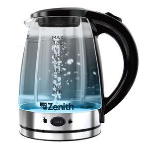 Pava Eléctrica ZENITH CRYSTAL Jarra Vidrio Templado Iluminación LED 1.8L 1500W Corte para Mate