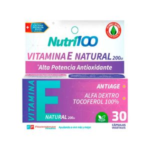 Nutri100 Vitamina E Natural 30 Capsulas Vegetales $7.50030 $5.250