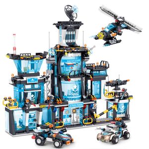 Building Block Toy MindBox City Police Station con coche y helicóptero