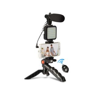 Kit Streaming Vlog Tripode Microfono Iluminador Led Control