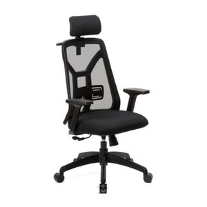 Silla De Escritorio Tokio Con Cabezal Ergonómica Gerencial Negra Con Tapizado Mesh Eco o Tela 