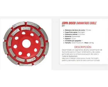 Muela Copa Disco Diamantada De 115mm Hormigon Desbaste Doble