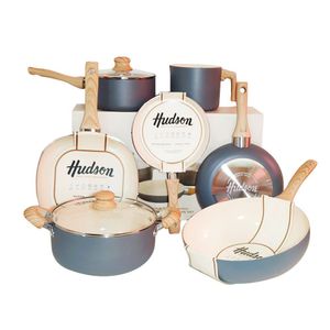 Batería de cocina Hudson crema antiadherente 9 piezas 