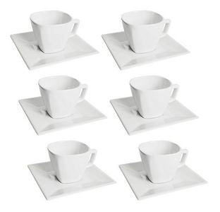 Set X 6 Tazas De Café Con Plato 75 Cc Cuadrado Blanco - Oxford