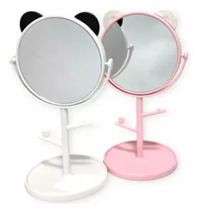 Espejo Maquillaje Diseño Osito Orejas Redondo Giratorio Bijou Rosa