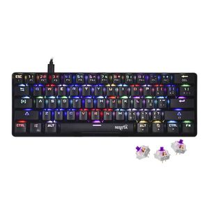 Teclado mecánico 60% gamer USB de 61 teclas con software y leds RGB Nisuta NSKBGZ61 Switches violetas