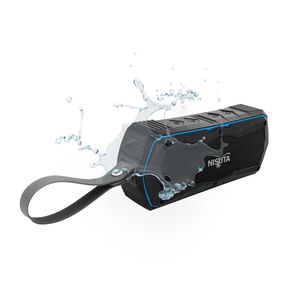 Parlante portatil Bluetooth resistente al agua y con funcion de cargador portatil Nisuta NSPA20B Negro con celeste