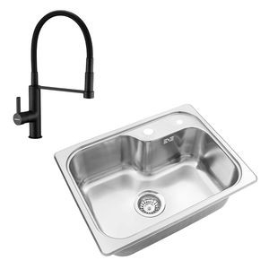 Bacha cocina Johnson Luxor SI55 AD + Grifería Piazza 10317NE