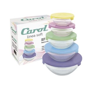 Set 5 bowls de vidrio con tapa Carol Linea Soft