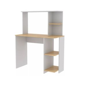 Escritorio Mesa para PC / Oficina y Hogar Juvenil con Alzada y Estantes Color Blanco y Coco